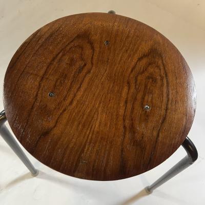 Arne Jacobsen set of 4 vintage three legged teak stools in the style of Arne Jacobsen Dot