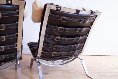 Arne Norell A Pair of Arne Norell Ari Brown Leather Chrome Lounge Chairs C 1970s 