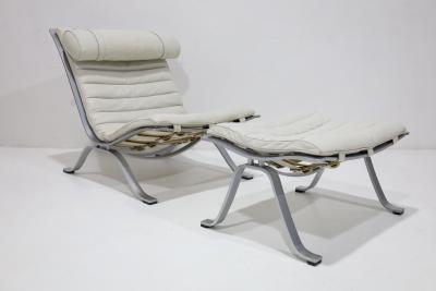 Arne Norell Ari Chair and Ottoman in Leather and Steel by Arne Norell 1970s