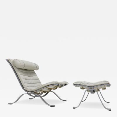 Arne Norell Ari Chair and Ottoman in Leather and Steel by Arne Norell 1970s