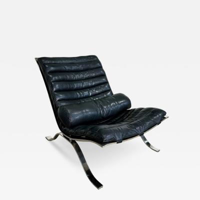 Arne Norell Ari Leather and Steel Lounge Chair Sweden 1970