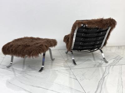 Arne Norell Arne Norell Ari Chair Ottoman in Chocolate Mongolian Sheepskin 1970s Sweden