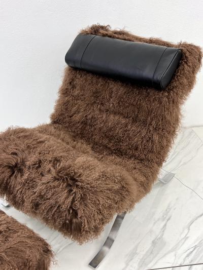 Arne Norell Arne Norell Ari Chair Ottoman in Chocolate Mongolian Sheepskin 1970s Sweden