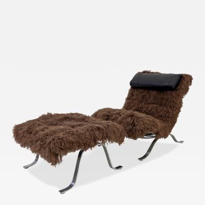 Arne Norell Arne Norell Ari Chair Ottoman in Chocolate Mongolian Sheepskin 1970s Sweden