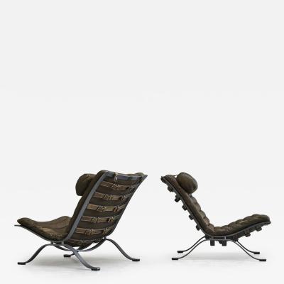 Arne Norell Arne Norell Pair of Ari Lounge Chairs in Steel and Patinated Leather Sweden