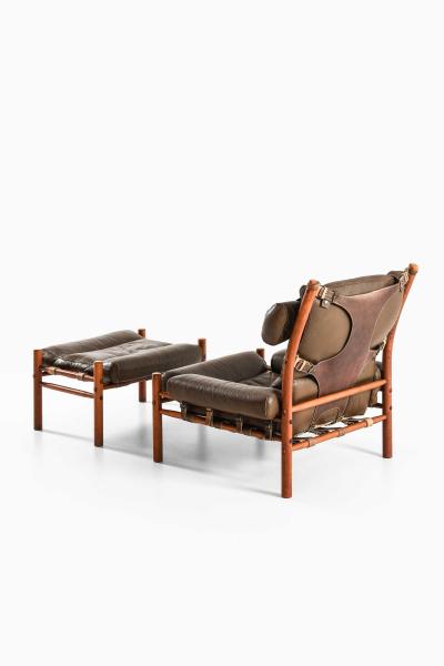 Arne Norell Inca Easy Chair and Stool in Beech Brass Leather by Arne Norell 1960s