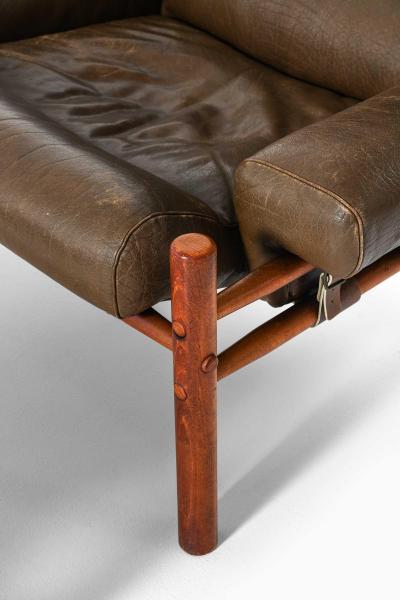 Arne Norell Inca Easy Chair and Stool in Beech Brass Leather by Arne Norell 1960s