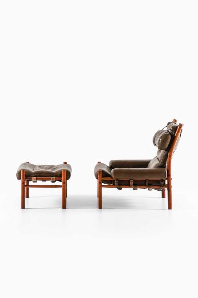 Arne Norell Inca Easy Chair and Stool in Beech Brass Leather by Arne Norell 1960s