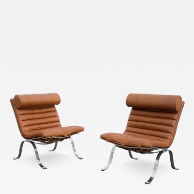 Arne Norell Pair of Arne Norell Ari Ariet Lounge Chairs Cognac Leather Chromed Steel