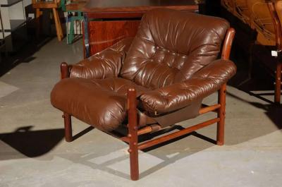 Arne Norell Pair of Brown Tufted Leather Chairs by Arne Norell