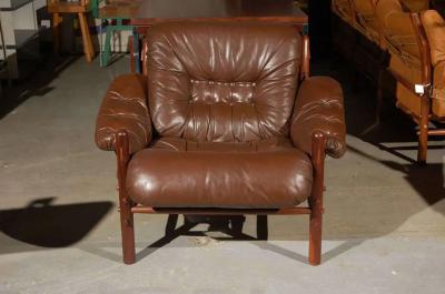 Arne Norell Pair of Brown Tufted Leather Chairs by Arne Norell