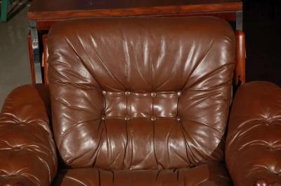 Arne Norell Pair of Brown Tufted Leather Chairs by Arne Norell