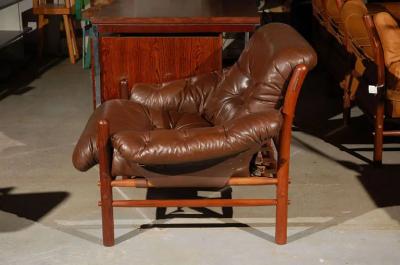 Arne Norell Pair of Brown Tufted Leather Chairs by Arne Norell