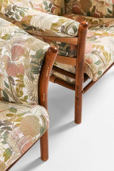 Arne Norell Pair of Indra Easy Chairs in Beech Brass Leather by Arne Norell 1970s