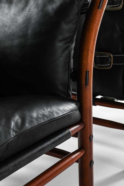 Arne Norell Pair of Mid Century Easy Chairs in Beech Brass Leather by Arne Norell 1960s