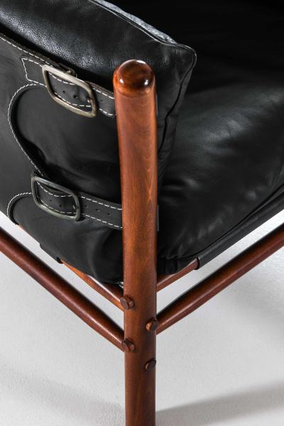 Arne Norell Pair of Mid Century Easy Chairs in Beech Brass Leather by Arne Norell 1960s