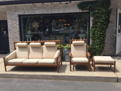 Arne Norell Rare Vintage Arne Norell Teak Armchair and Ottoman with Leather Straps