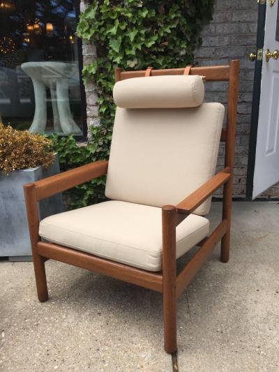 Arne Norell Rare Vintage Arne Norell Teak Armchair and Ottoman with Leather Straps