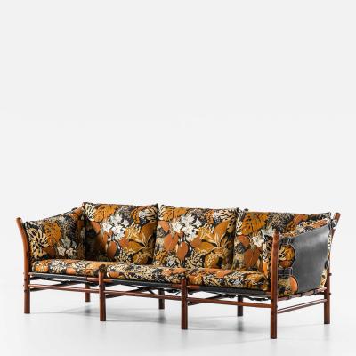 Arne Norell Scandinavian Modern Sofa in Beech Brass Fabric Leather by Arne Norell 1960s