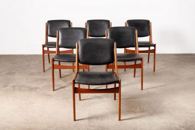 Arne Vodder Arne Vodder Dining Chairs in Teak Leather 60s Ella Tilt Back Model Set of 6