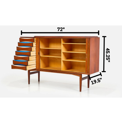 Arne Vodder Arne Vodder Rosewood Credenza with Blue White Drawers Denmark 1960