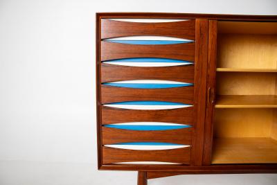 Arne Vodder Arne Vodder Rosewood Credenza with Blue White Drawers Denmark 1960