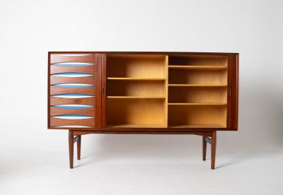 Arne Vodder Arne Vodder Rosewood Credenza with Blue White Drawers Denmark 1960