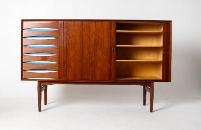 Arne Vodder Arne Vodder Rosewood Credenza with Blue White Drawers Denmark 1960