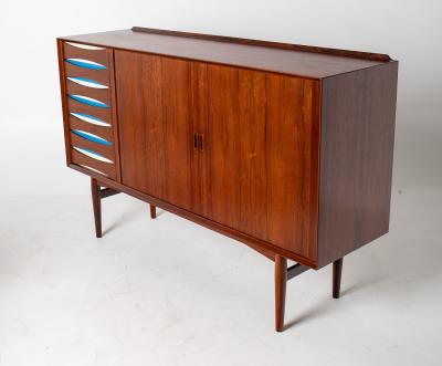 Arne Vodder Arne Vodder Rosewood Credenza with Blue White Drawers Denmark 1960