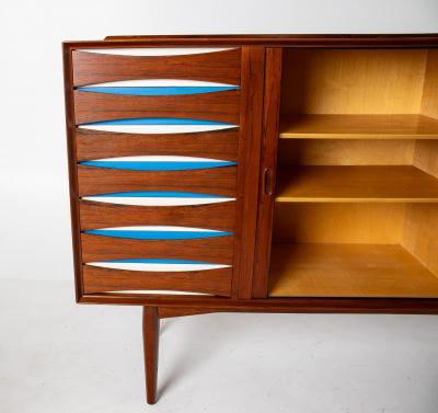Arne Vodder Arne Vodder Rosewood Credenza with Blue White Drawers Denmark 1960
