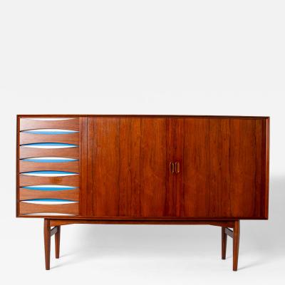 Arne Vodder Arne Vodder Rosewood Credenza with Blue White Drawers Denmark 1960