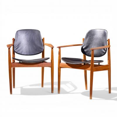 Arne Vodder Arne Vodder for France Son FD 184 Mid Century Danish Teak Dining Chairs Pair