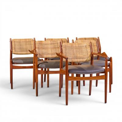 Arne Vodder Arne Vodder for Sibast Model 51 Danish Teak and Cane Dining Chairs Set of 6