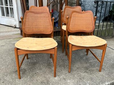Arne Vodder MID CENTURY SET OF FOUR CANE AND TEAK DINING CHAIRS BY ARNE VODDER