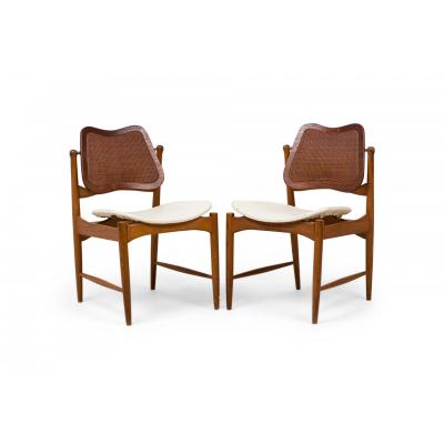 Arne Vodder Pair of Arne Vodder Mid Century Danish Caned Swivel Back Dining Side Chairs