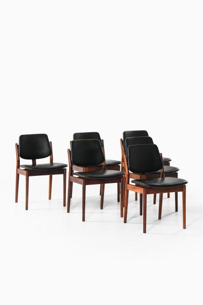 Arne Vodder Rare Set of 6 Dining Chairs in Leather and Rosewood by Arne Vodder 1960s