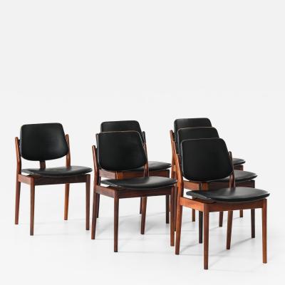 Arne Vodder Rare Set of 6 Dining Chairs in Leather and Rosewood by Arne Vodder 1960s