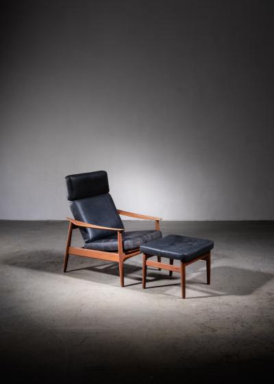 Arne Vodder Reclining Arne Vodder Easy Chair and Footstool