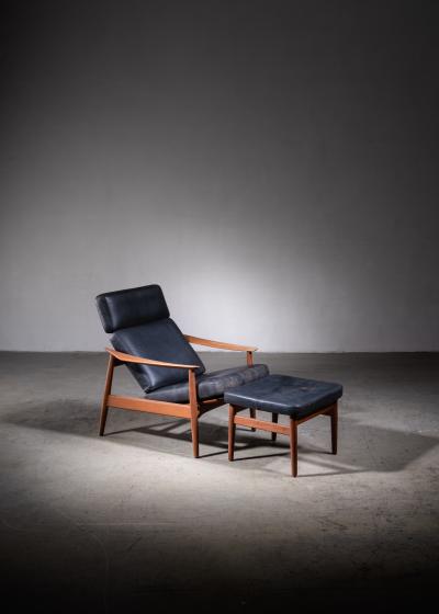 Arne Vodder Reclining Arne Vodder Easy Chair and Footstool