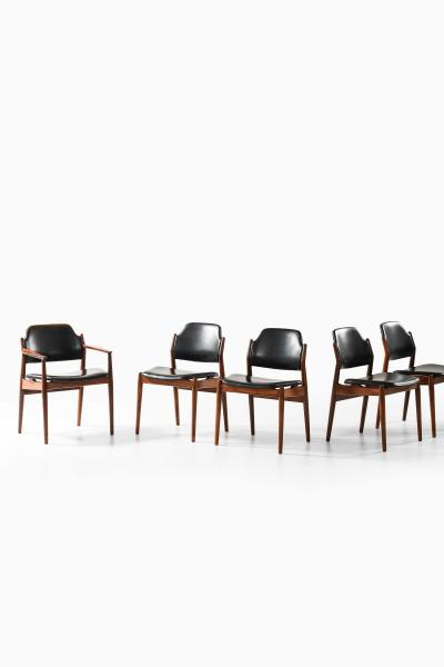 Arne Vodder Set of 6 Scandinavian Modern Dining Chairs in Leather by Arne Vodder 1960s