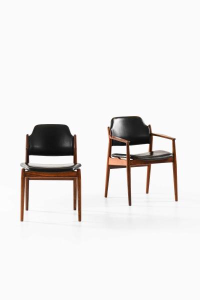 Arne Vodder Set of 6 Scandinavian Modern Dining Chairs in Leather by Arne Vodder 1960s