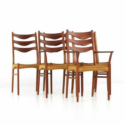Arne Wahl Iversen Arne Wahl Iversen GS90 Danish Teak Dining Chairs with Rope Seats Set of 6
