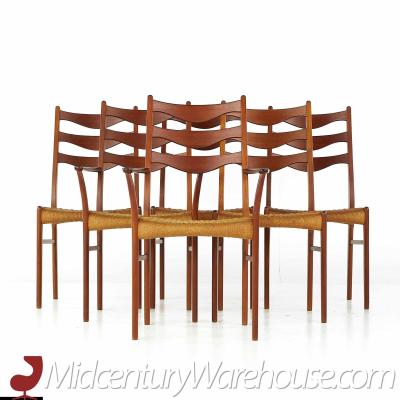 Arne Wahl Iversen Arne Wahl Iversen GS90 Danish Teak Dining Chairs with Rope Seats Set of 6