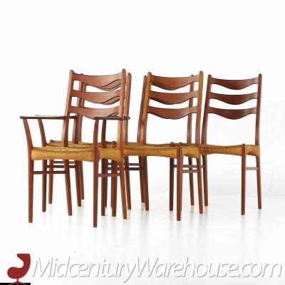 Arne Wahl Iversen Arne Wahl Iversen GS90 Danish Teak Dining Chairs with Rope Seats Set of 6