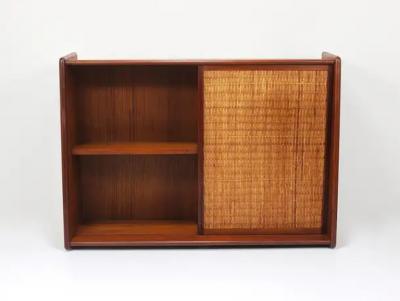 Arne Wahl Iversen Arne Wahl Iversen Wall Mirror Shelf Cabinet Teak Cane for Brenderup Denmark
