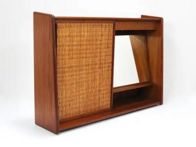 Arne Wahl Iversen Arne Wahl Iversen Wall Mirror Shelf Cabinet Teak Cane for Brenderup Denmark