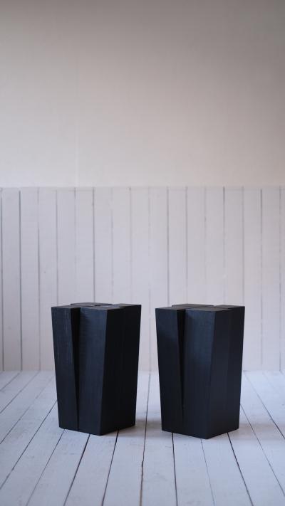 Arno Declerq Belgian Contemporary Burned and Waxed Iroko Wood Stools