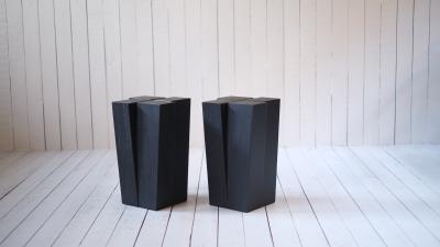 Arno Declerq Belgian Contemporary Burned and Waxed Iroko Wood Stools