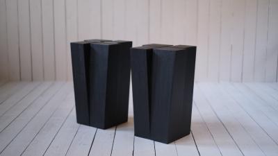 Arno Declerq Belgian Contemporary Burned and Waxed Iroko Wood Stools