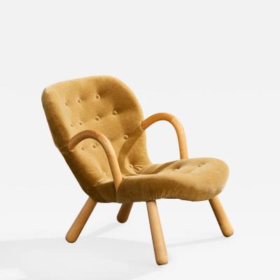 Arnold Madsen Lounge Chair with Wood and Velvet Sweden 1950s